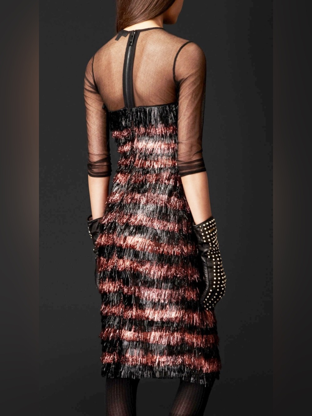 Burberry New Metallic Eyelash Fringe Dress Size 42 US S/M Runway Red Carpet - Picture 4 of 16